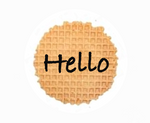 Waffle cookie with 'Hello' text on a white background