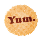 Round waffle with Yum text on a white background